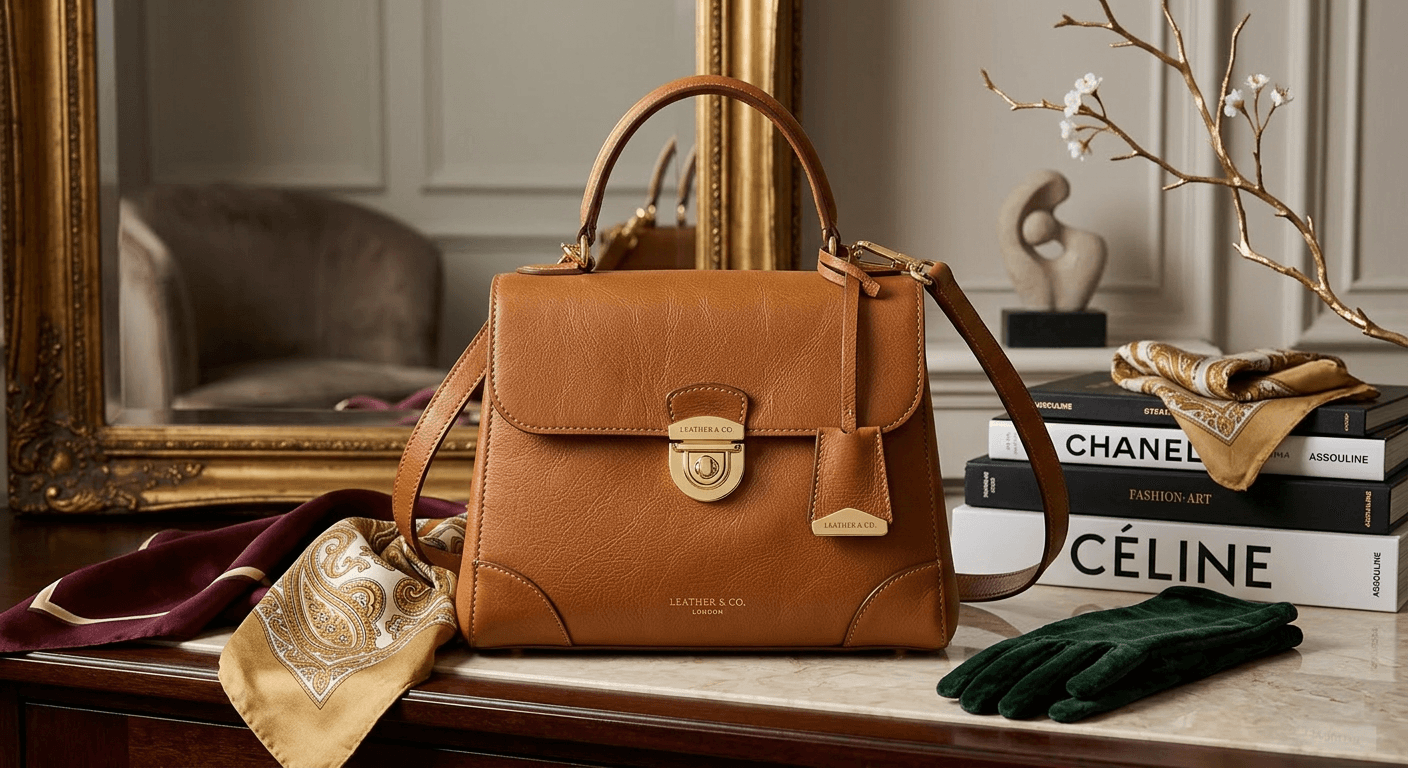 Highly detailed, luxury AI-generated product photo of a premium leather purse with exquisite hardware, created by Nano Banana Image AI