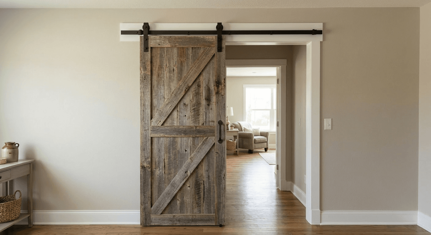 Modern farmhouse sliding barn door visualized by Nano Banana Image AI