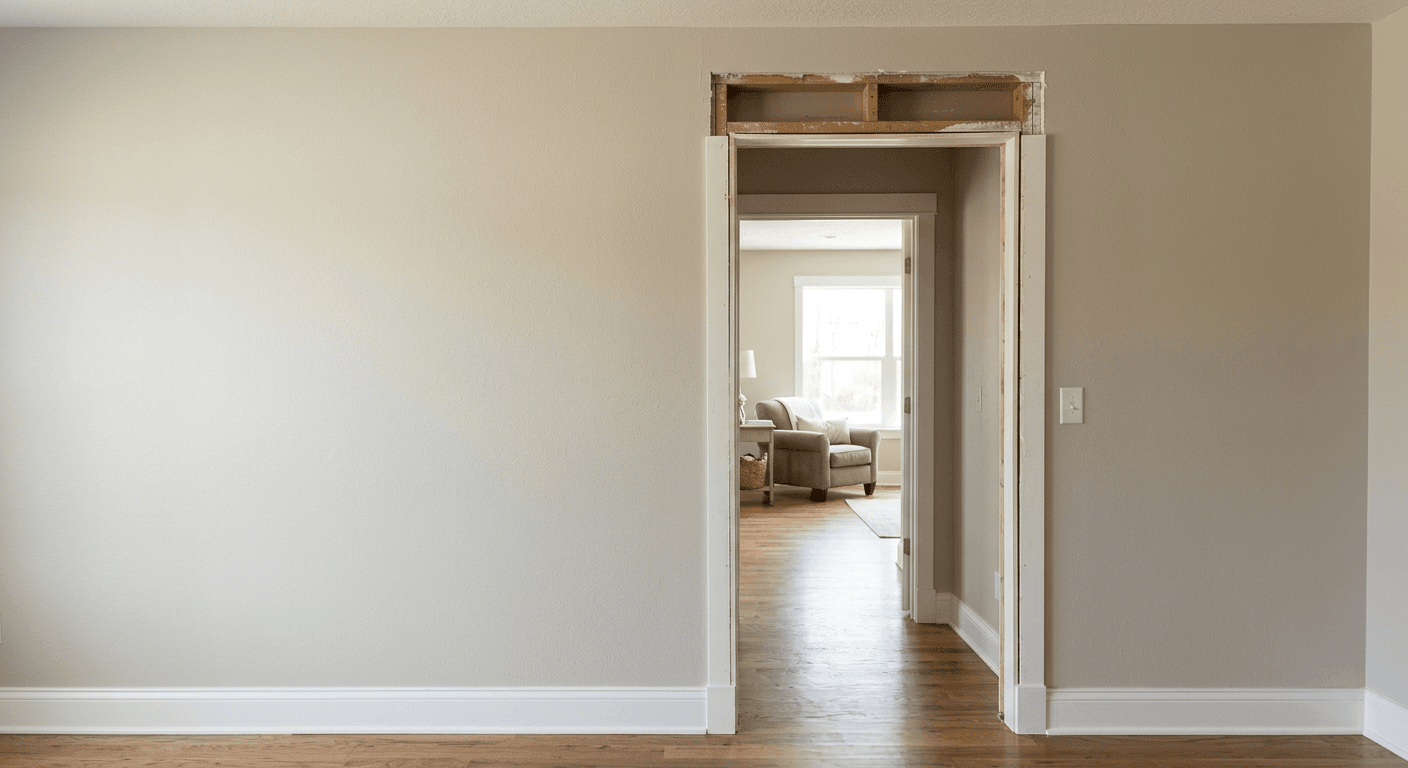 Standard interior doorway before adding a sliding barn door