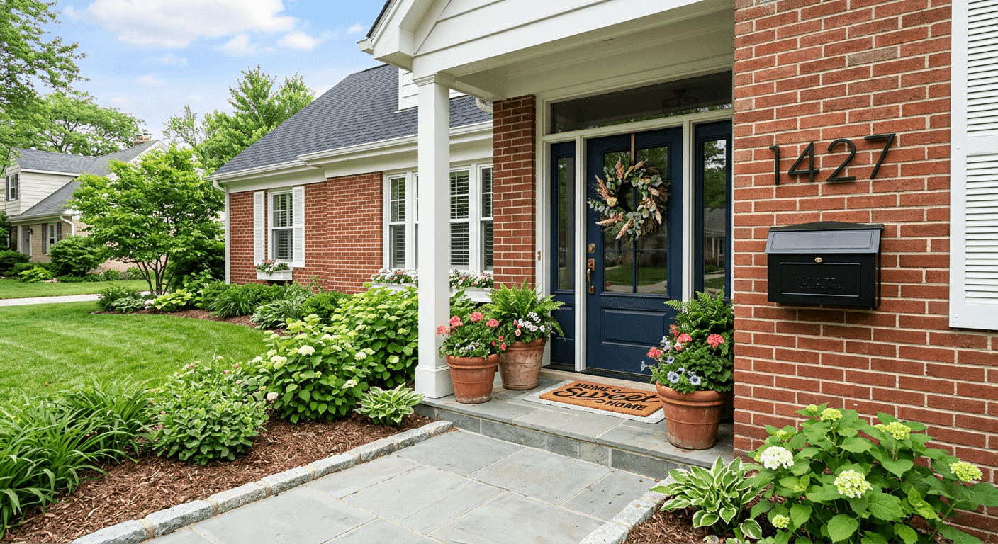 A plain, uninspired front entrance before being upgraded using Nano Banana Image AI