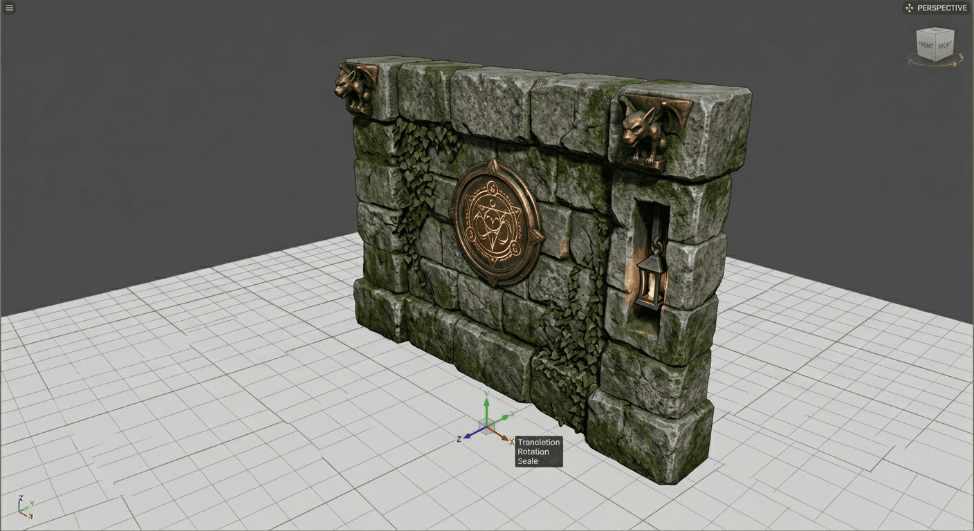Fully rendered, game-ready high fantasy wall asset generated by Nano Banana Image AI