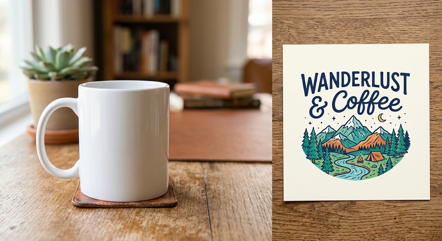 Flat design artwork before being applied to a mug mockup