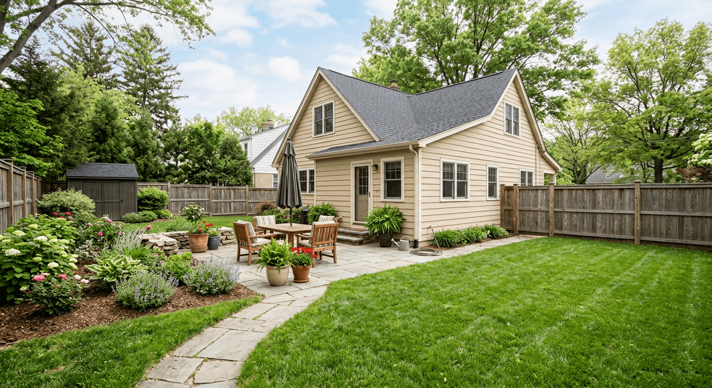 Empty backyard with grass and fencing before a pool is added