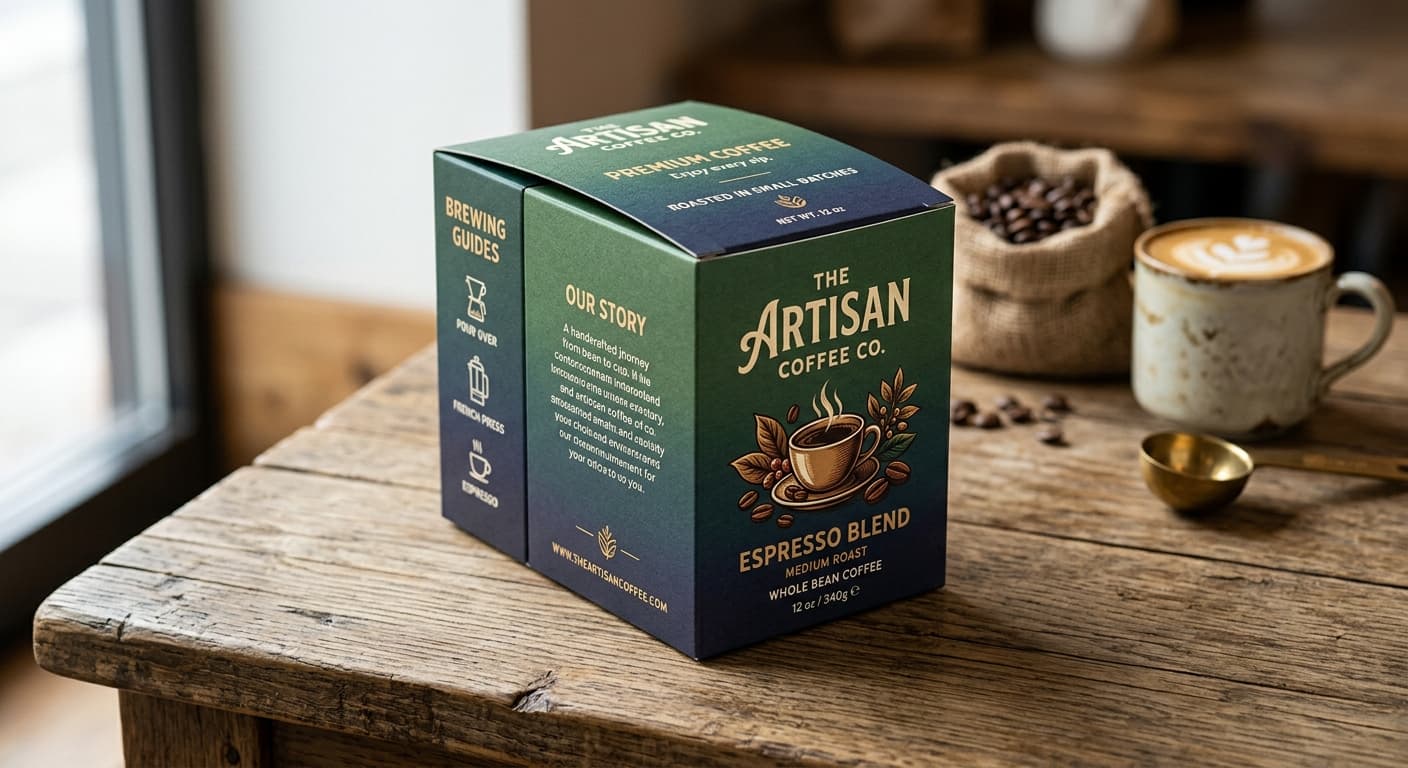 Flat design layout of a product box before AI 3D rendering