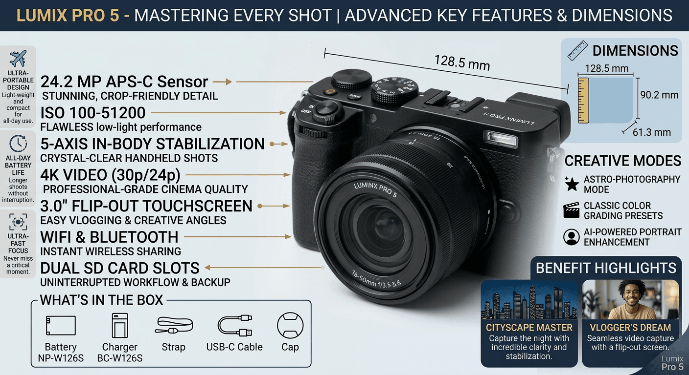 AI generated Amazon style product infographic with dimensions, feature callouts, and benefit highlights