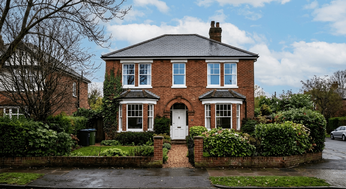 Real estate property enhanced by Nano Banana Image AI featuring a vibrant blue sky