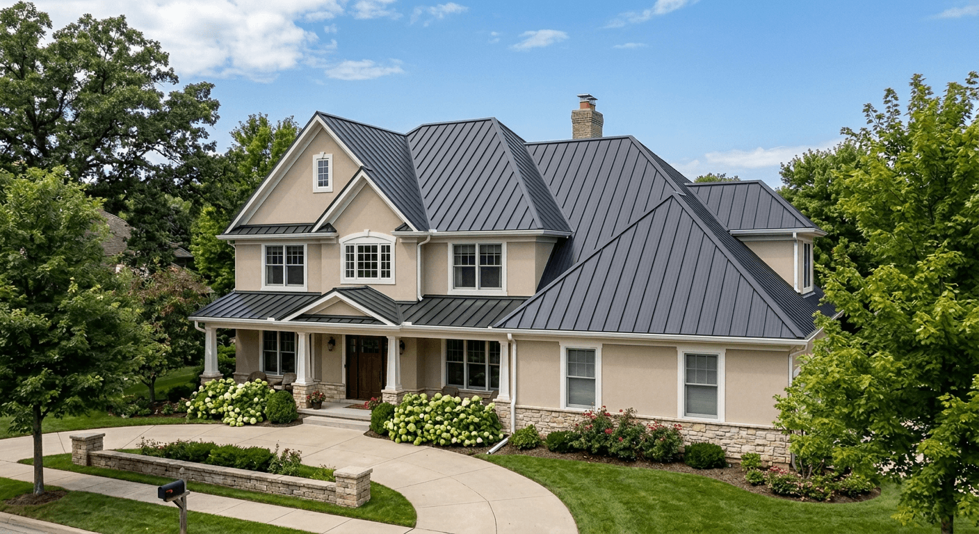 House transformed by Nano Banana Image AI featuring a new dark metal roof