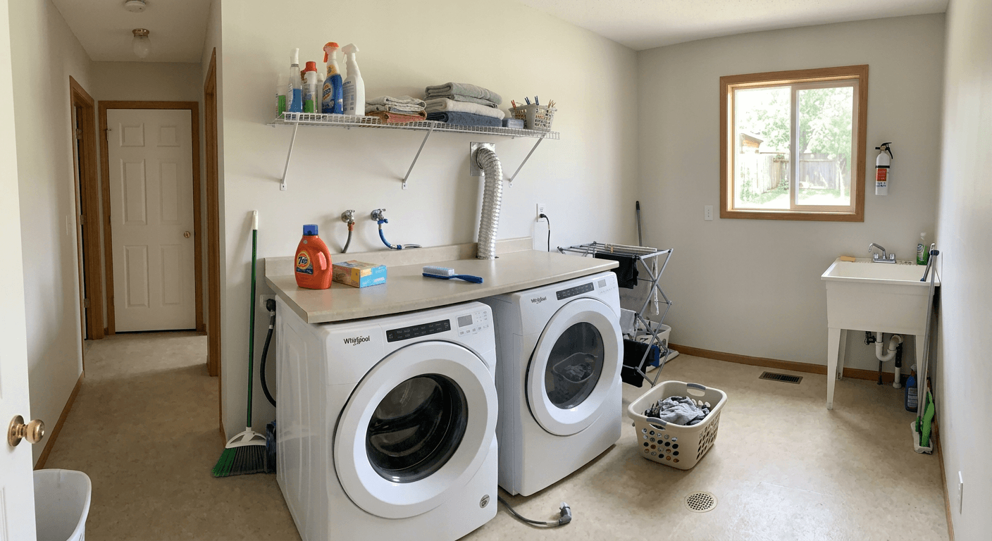 Empty, unstaged laundry room with bare walls and no decor