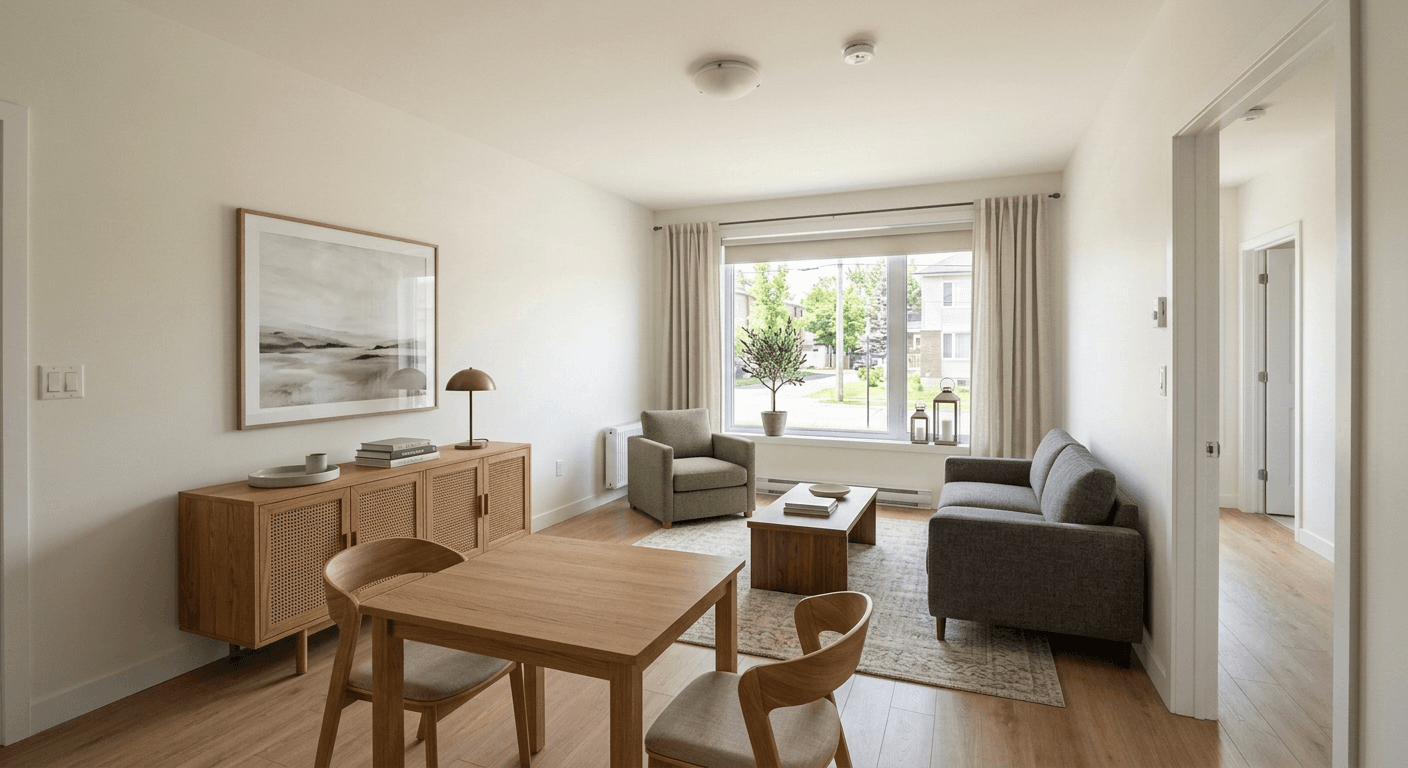 Beautifully staged rental property living room using Nano Banana AI