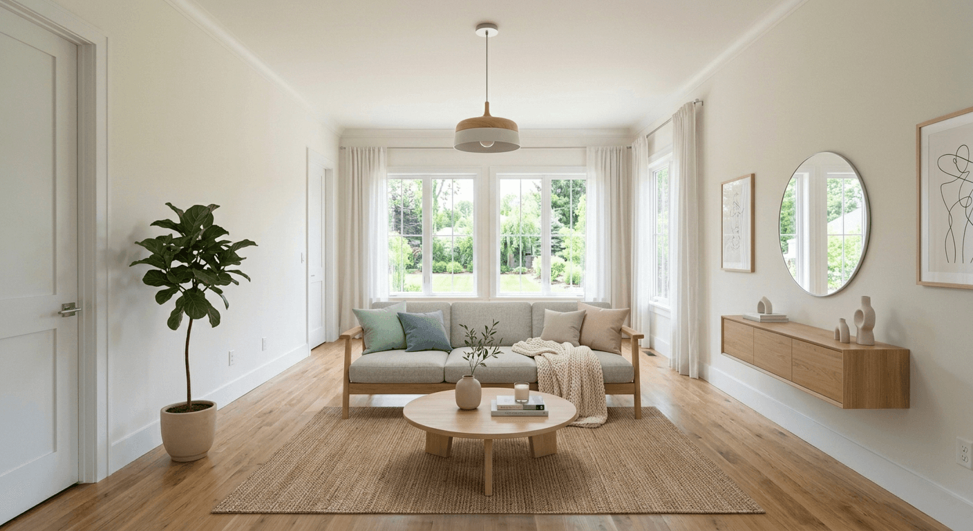 Beautifully staged room in Scandinavian style with minimalist furniture generated by Nano Banana Image AI